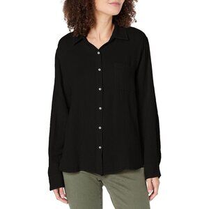 NWT Velvet by Graham & Spencer Small Margo Cotton Gauze Button Up Shirt, Black
